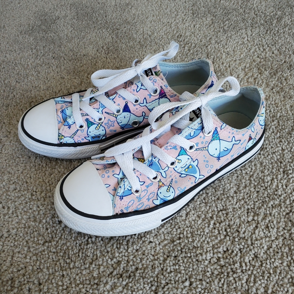 Kids pink Narwhal converse size 13